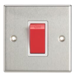 Contactum iConic 45A 1-Gang DP Control Switch Brushed Steel  with White Inserts
