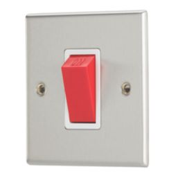 Contactum iConic 45A 1-Gang DP Control Switch Brushed Steel  with White Inserts