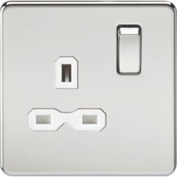 Knightsbridge  13A 1-Gang DP Switched Single Socket Polished Chrome  with White Inserts