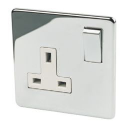 Crabtree Platinum 13A 1-Gang DP Switched Plug Socket Polished Chrome  with White Inserts