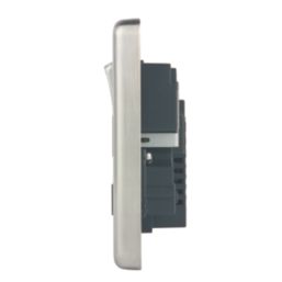 Hager Sollysta WRSS82BSB-USBCC 13A 2-Gang 2P+E Switched Socket + 3.1A 27W 2-Outlet Type C USB Charger Brushed Steel with Black Inserts