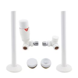 ETAL Danva 15mm x 1/2" Matt White Corner & L/S Modern Thermostatic Radiator Valve & Lockshield