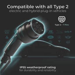 Masterplug  1 Port 7.4kW  Mode 3 Type 2 Socket Smart Electric Vehicle Charger Black