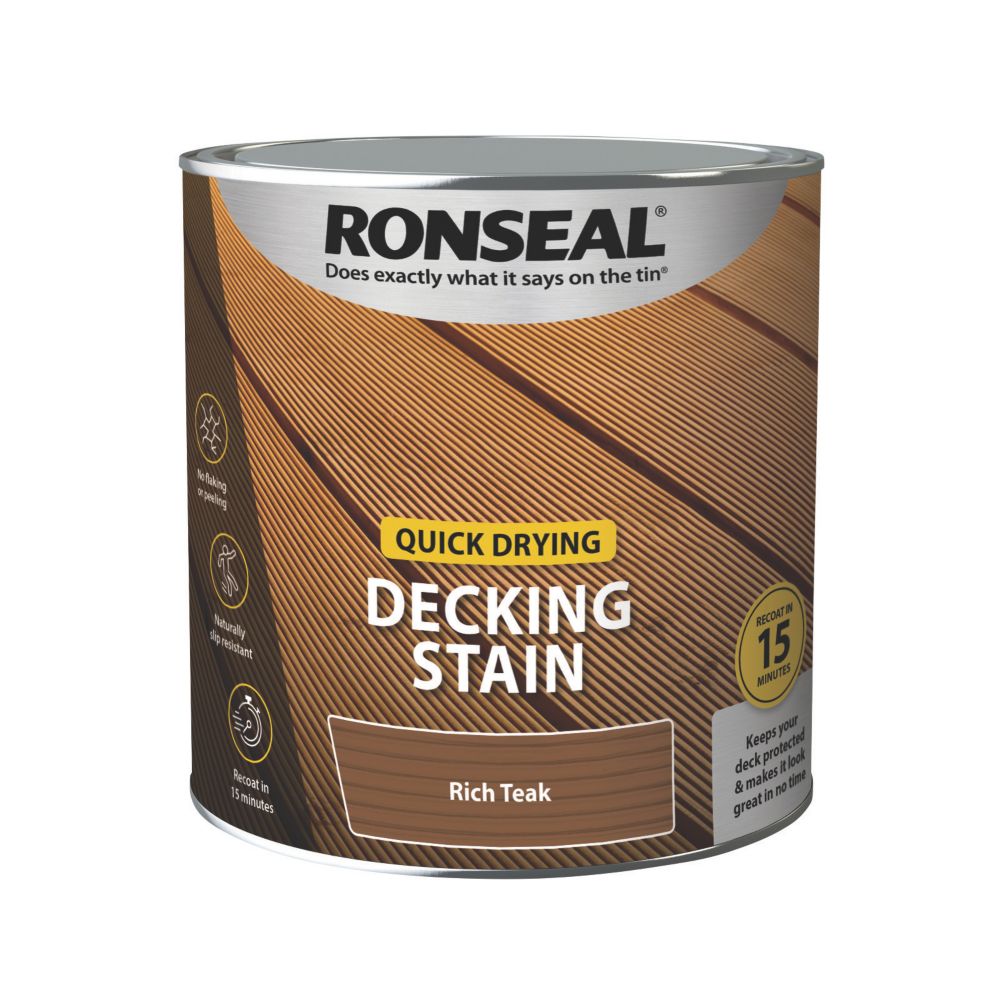 Ronseal Quick Drying 2.5Ltr Rich Teak Anti Slip Decking Stain Screwfix