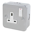 13A 1-Gang SP Switched Metal Clad Socket with White Inserts