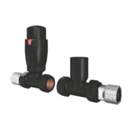 ETAL Danva 15mm x 1/2" Satin Black Straight Modern Thermostatic Radiator Valve & Lockshield