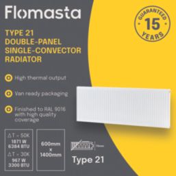 Flomasta 600mm x 1400mm 6384BTU White Type 21 Convector Radiator