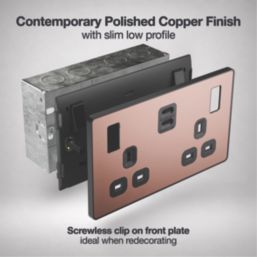 British General Evolve 13A 2-Gang SP Switched Socket + 3.25A 22W 2-Outlet Type C USB Charger Copper with Black Inserts