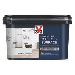 V33 2Ltr Porcelain Grey Satin Acrylic Multi Surface Paint