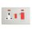 Contactum Lyric 45A 2-Gang DP Cooker Switch & 13A DP Switched Socket Brushed Steel with Neon with White Inserts