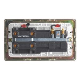 Contactum Lyric 45A 2-Gang DP Cooker Switch & 13A DP Switched Socket Brushed Steel with Neon with White Inserts