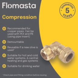 Flomasta  Brass Compression Adapting 90° Male Elbow 15mm x 1/2"