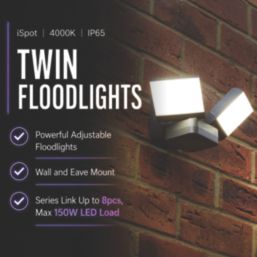 Brackenheath iSpot Swivel Outdoor LED Twin Floodlight Black 16W 2100lm