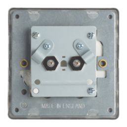 Contactum Lyric 2-Gang F-Type Satellite Socket Brushed Steel with White Inserts