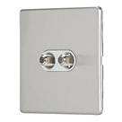 Contactum Lyric 2-Gang F-Type Satellite Socket Brushed Steel with White Inserts