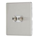 Contactum Lyric 2-Gang F-Type Satellite Socket Brushed Steel with White Inserts