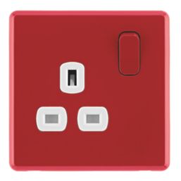 Arlec  13A 1-Gang SP Switched Socket Red  with White Inserts