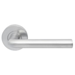 Jigtech Riva Lever on Rose Door Handles Pair Satin Chrome