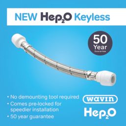 Hep2O Push-Fit Keyless Flexi Tap Connector 15mm x 15mm x 300mm 2 Pack