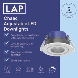 LAP Chaac Tilt  Fire Rated LED Downlights White 5.5W 600lm 10 Pack