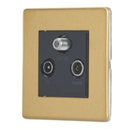 Contactum Lyric 1-Gang Coaxial TV / FM & Satellite Socket Brushed Brass with Black Inserts