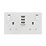 British General 900 Series 13A 2-Gang SP Switched Socket + 3.1A 15.5W 3-Outlet Type A USB Charger White