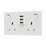 British General 900 Series 13A 2-Gang SP Switched Socket + 3.1A 15.5W 3-Outlet Type A USB Charger White