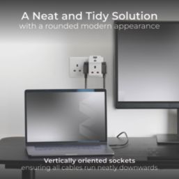 Masterplug 13A Fused 3-Way Multi Socket Adaptor + 2.1A 2-Outlet Type A & C USB Charger White