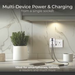 Masterplug 13A Fused 3-Way Multi Socket Adaptor + 2.1A 2-Outlet Type A & C USB Charger White