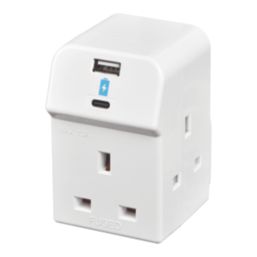 Masterplug 13A Fused 3-Way Multi Socket Adaptor + 2.1A 2-Outlet Type A & C USB Charger White