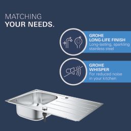 Grohe K200 1 Bowl Stainless Steel Sink Chrome 860mm x 500mm