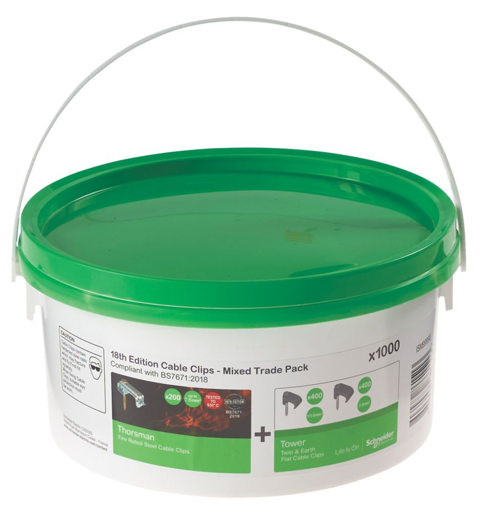 Schneider Electric Cable Clips Trade Tub 1 2.5mm² 1000 Pieces Screwfix