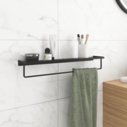 Elland Black Steel Bathroom Shelf with Towel Rail 600mm x 120mm x
