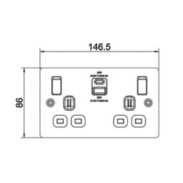 LAP  13A 2-Gang SP Switched Socket + 3A 45W 2-Outlet Type A & C USB Charger Brushed Steel with White Inserts
