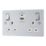 LAP  13A 2-Gang SP Switched Socket + 3A 45W 2-Outlet Type A & C USB Charger Brushed Steel with White Inserts