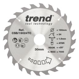 Trend CSB/19024TC Wood Thin Kerf Circular Saw Blade for Cordless Saws 190mm x 30mm 24T