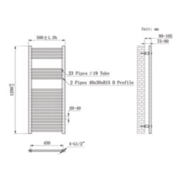 Flomasta 1200mm x 500mm 1815BTU Anthracite Flat  Towel Radiator
