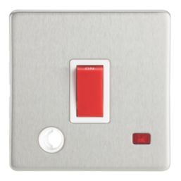 Contactum Lyric 32A 1-Gang DP Control Switch & Flex Outlet Brushed Steel with Neon with White Inserts