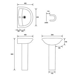 Ideal Standard Della Full Pedestal Basin 1 Tap Hole 540mm