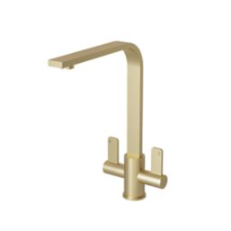 ETAL Stroud Twin Lever Kitchen Mixer Tap Brushed Brass
