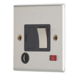 Contactum iConic 13A Switched Fused Spur & Flex Outlet with Neon Brushed Steel with Black Inserts