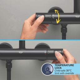 Grohe Vitalio Comfort 250 HP Rear-Fed Exposed Matt Black Thermostatic Shower System