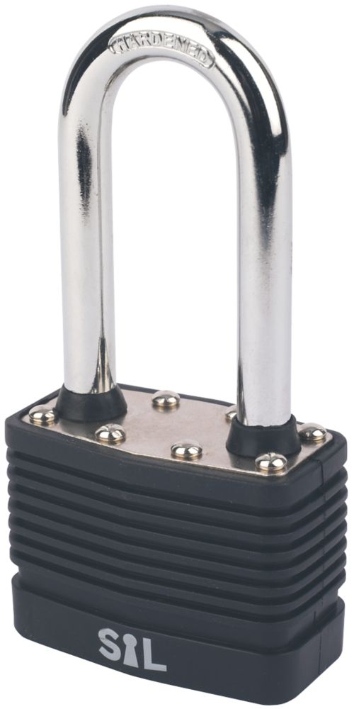 Smith & Locke Laminated Steel WaterResistant Long Shackle Padlock 55mm Screwfix