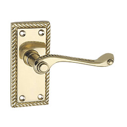 Smith & Locke  Fire Rated Latch Door Handles Pair Polished Brass