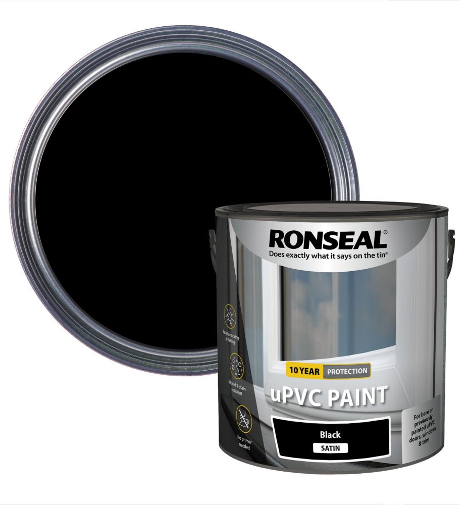 Ronseal 2.5Ltr Black Satin Self Priming uPVC Paint - Screwfix