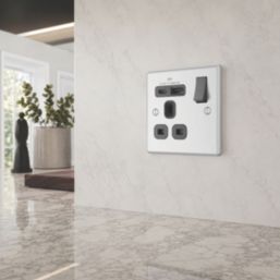 LAP  13A 1-Gang SP Switched Socket + 3A 18W 2-Outlet Type A & C USB Charger Brushed Steel with Black Inserts