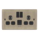 LAP  13A 2-Gang SP Switched Socket + 2.4A 12W 2-Outlet Type A & C USB Charger Antique Brass with Black Inserts
