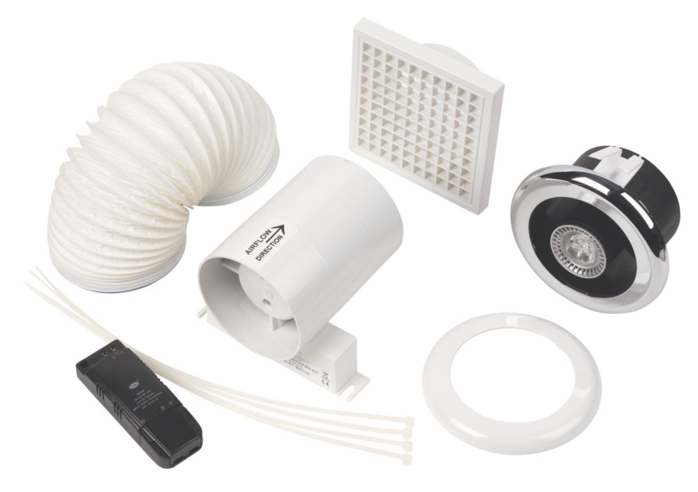 Manrose LEDSLKTC 4" Axial Inline Bathroom Shower Extractor Fan Kit With