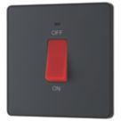 British General Evolve 45A 1-Gang 2-Pole Cooker Switch Grey with LED with Black Inserts