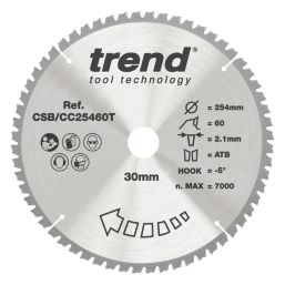 Trend  Wood/Chipboard/MDF Mitre Saw Blade 254mm x 30mm 60T
